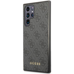 Guess 4G Metal Gold Logo dėklas, skirtas Samsung Galaxy S23 Ultra - pilkas