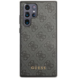 Guess 4G Metal Gold Logo dėklas, skirtas Samsung Galaxy S23 Ultra - pilkas