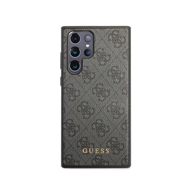 Guess 4G Metal Gold Logo dėklas, skirtas Samsung Galaxy S23 Ultra - pilkas