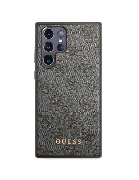 Guess 4G Metal Gold Logo dėklas, skirtas Samsung Galaxy S23 Ultra - pilkas Guess 4G Metal Gold Logo dėklas, skirtas Samsung Galaxy S23 Ultra - pilkas