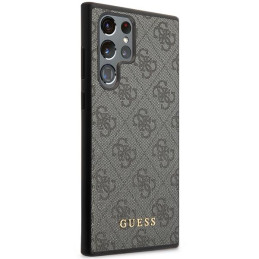 Guess 4G Metal Gold Logo dėklas, skirtas Samsung Galaxy S23 Ultra - pilkas