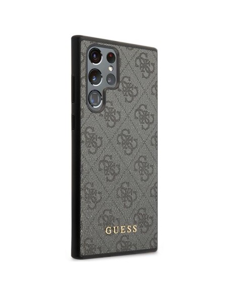 Guess 4G Metal Gold Logo dėklas, skirtas Samsung Galaxy S23 Ultra - pilkas Guess 4G Metal Gold Logo dėklas, skirtas Samsung Galaxy S23 Ultra - pilkas