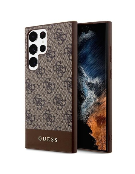 Guess 4G Stripe Collection dėklas, skirtas Samsung Galaxy S23 Ultra - rudas Guess 4G Stripe Collection dėklas, skirtas Samsung Galaxy S23 Ultra - rudas