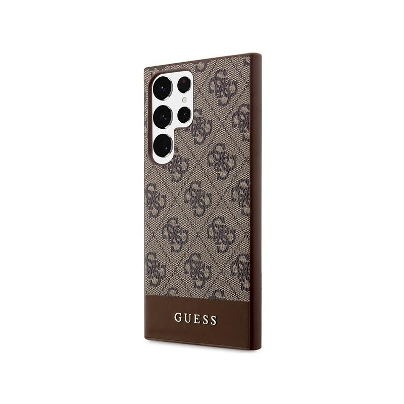 Guess 4G Stripe Collection dėklas, skirtas Samsung Galaxy S23 Ultra - rudas
