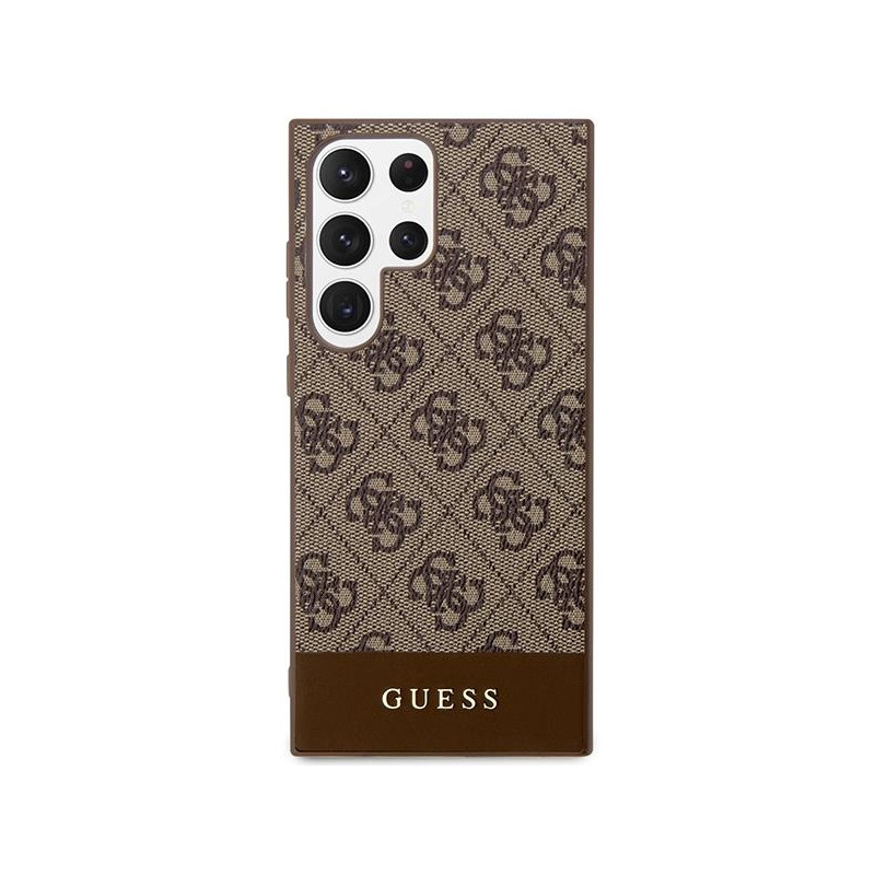 Guess 4G Stripe Collection dėklas, skirtas Samsung Galaxy S23 Ultra - rudas