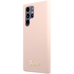 Guess Silicone Script Metal Logo dėklas, skirtas Samsung Galaxy S23 Ultra - rožinis