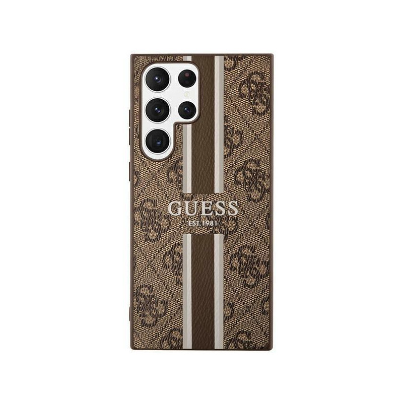 Guess 4G Printed Stripes dėklas Samsung Galaxy S23 Ultra - rudas