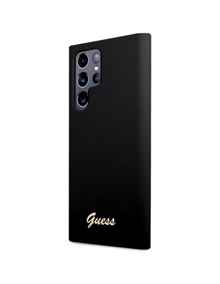 Guess Silicone Vintage Gold Logo dėklas, skirtas Samsung Galaxy S23 Ultra - juodas Guess Silicone Vintage Gold Logo dėklas, skirtas Samsung Galaxy S23 Ultra - juodas