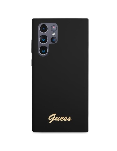 Guess Silicone Vintage Gold Logo dėklas, skirtas Samsung Galaxy S23 Ultra - juodas Guess Silicone Vintage Gold Logo dėklas, skirtas Samsung Galaxy S23 Ultra - juodas