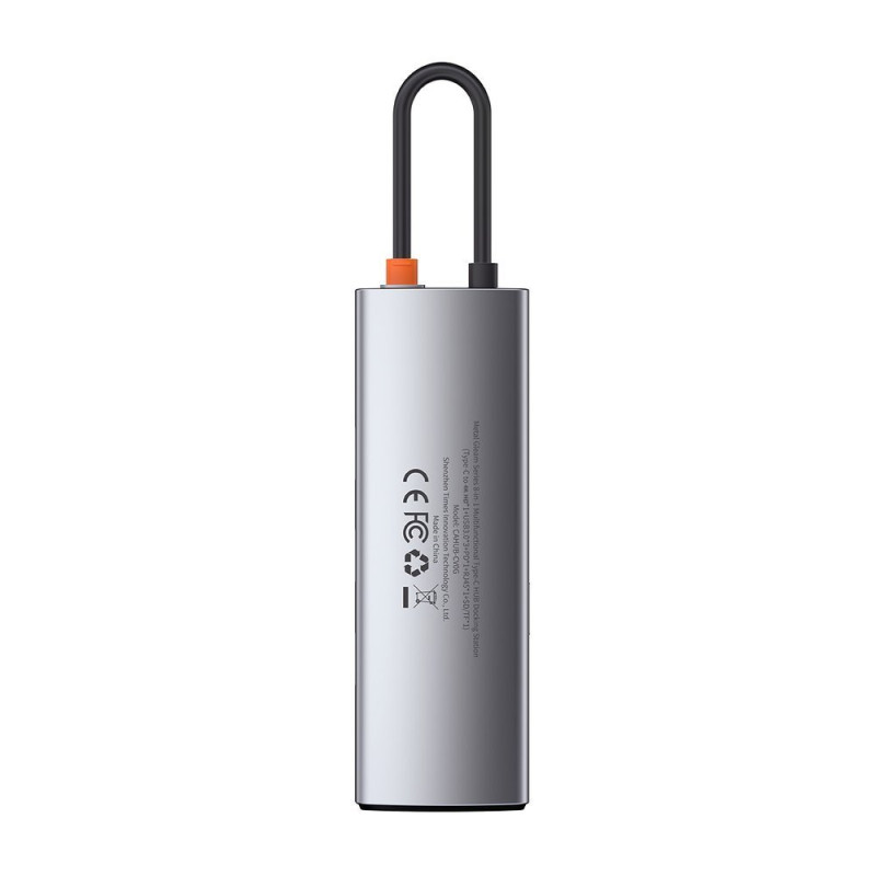 Daugiafunkcis HUB 8in1 USB USB-C PD 100W HDMI SD ir microSD kortelių skaitytuvas 3x USB 3.2 RJ45 Pilka