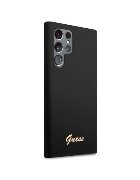 Guess Silicone Vintage Gold Logo dėklas, skirtas Samsung Galaxy S23 Ultra - juodas Guess Silicone Vintage Gold Logo dėklas, skirtas Samsung Galaxy S23 Ultra - juodas