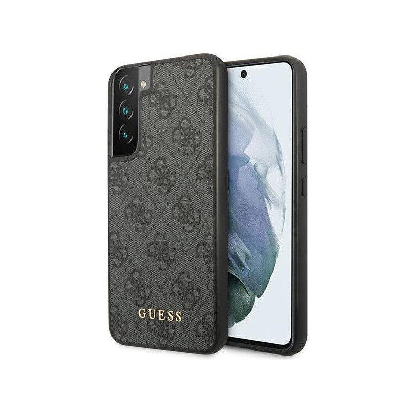 Guess 4G Metal Gold Logo dėklas, skirtas Samsung Galaxy S23+ - pilkas