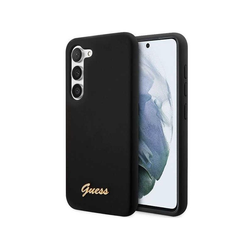 Guess Silicone Vintage Gold Logo dėklas, skirtas Samsung Galaxy S23+ - juodas Guess Silicone Vintage Gold Logo dėklas, skirtas Samsung Galaxy S23+ - juodas