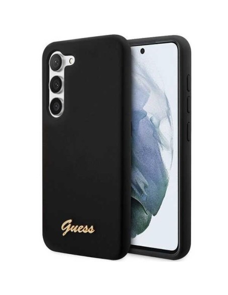 Guess Silicone Vintage Gold Logo dėklas, skirtas Samsung Galaxy S23+ - juodas Guess Silicone Vintage Gold Logo dėklas, skirtas Samsung Galaxy S23+ - juodas
