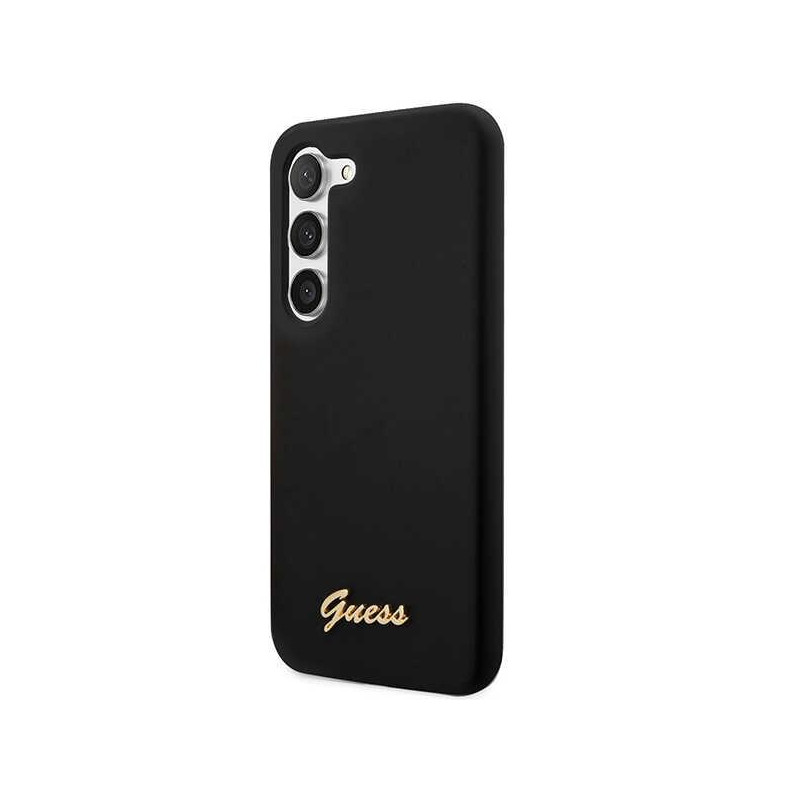 Guess Silicone Vintage Gold Logo dėklas, skirtas Samsung Galaxy S23+ - juodas