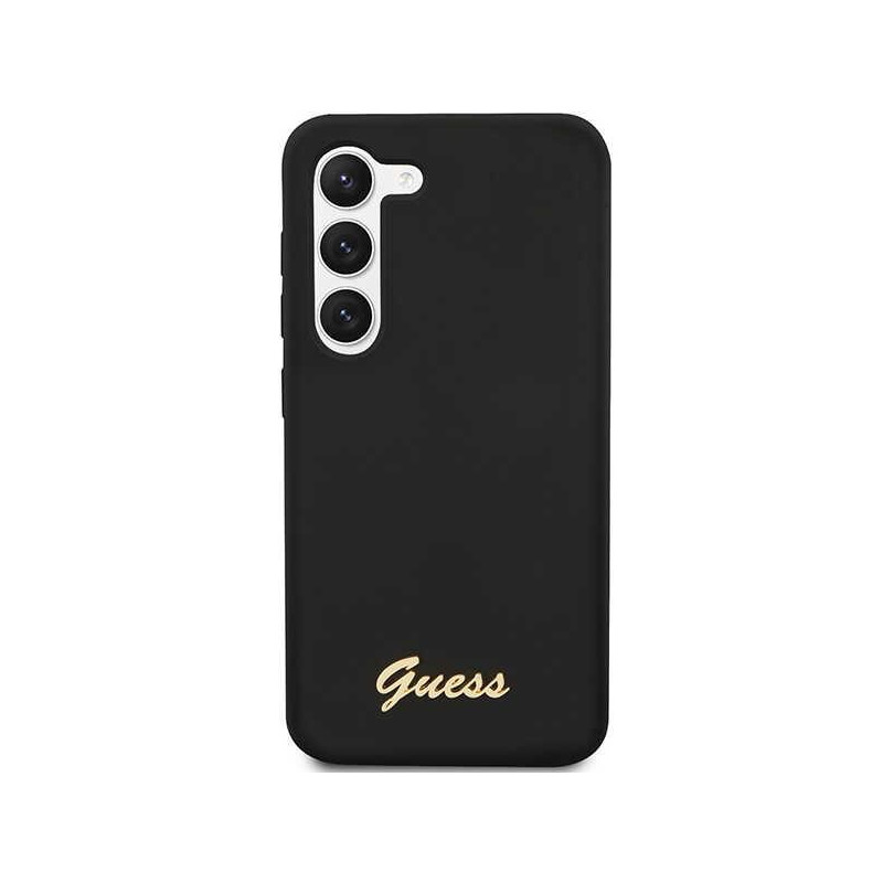 Guess Silicone Vintage Gold Logo dėklas, skirtas Samsung Galaxy S23+ - juodas