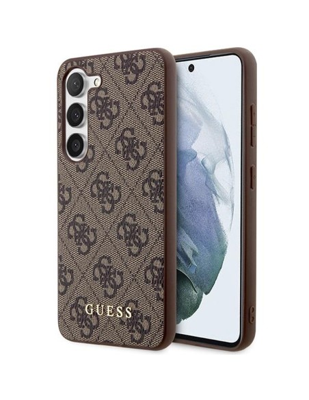 Guess 4G Metal Gold Logo dėklas Samsung Galaxy S23 - rudas Guess 4G Metal Gold Logo dėklas Samsung Galaxy S23 - rudas