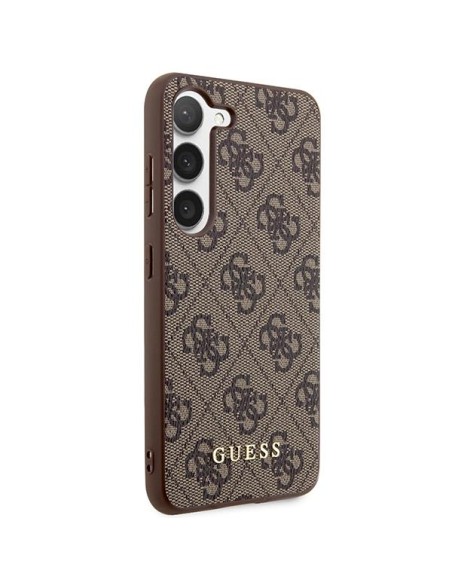 Guess 4G Metal Gold Logo dėklas Samsung Galaxy S23 - rudas Guess 4G Metal Gold Logo dėklas Samsung Galaxy S23 - rudas