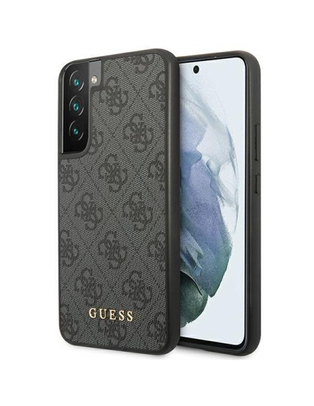Guess 4G Metal Gold Logo dėklas, skirtas Samsung Galaxy S23 - pilkas Guess 4G Metal Gold Logo dėklas, skirtas Samsung Galaxy S23 - pilkas