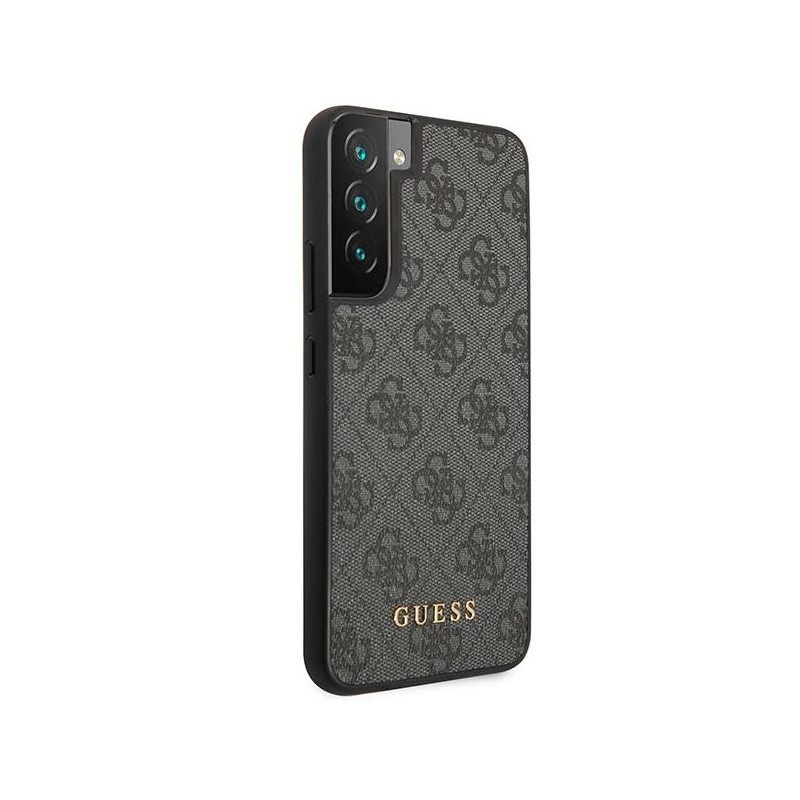 Guess 4G Metal Gold Logo dėklas, skirtas Samsung Galaxy S23 - pilkas