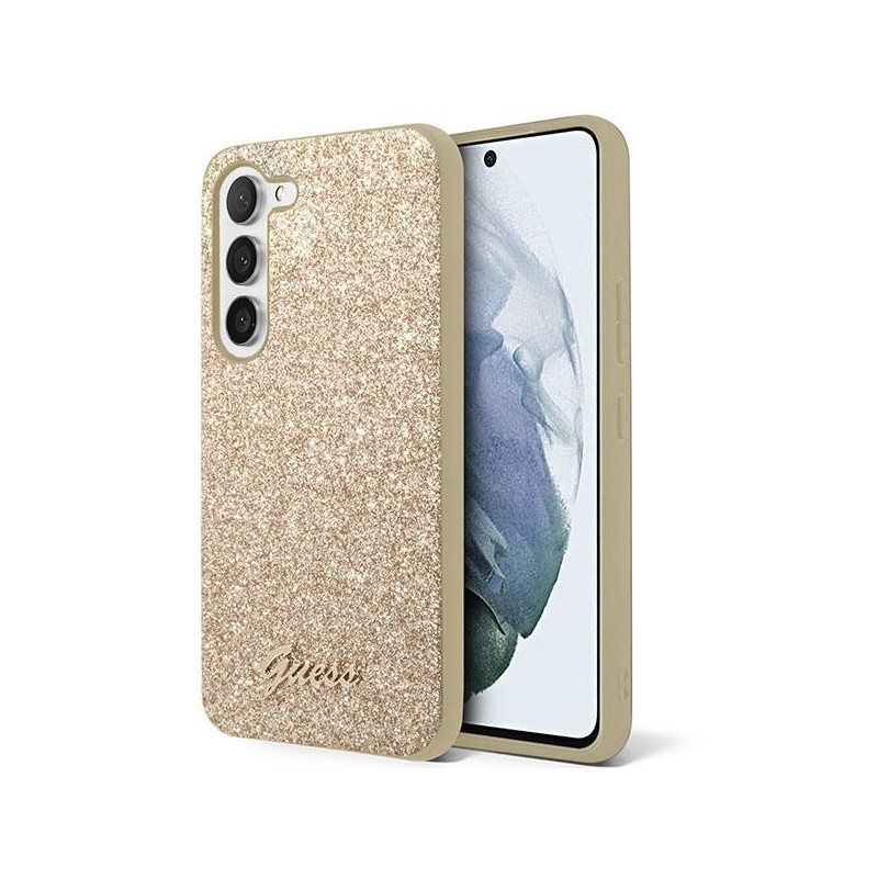 Guess Glitter Script dėklas Samsung Galaxy S23 - auksinis Guess Glitter Script dėklas Samsung Galaxy S23 - auksinis