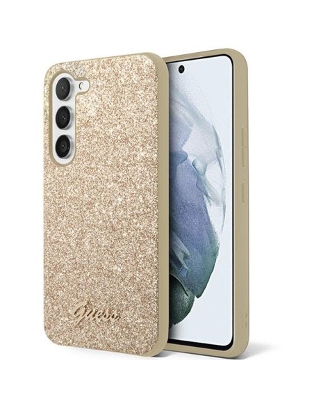 Guess Glitter Script dėklas Samsung Galaxy S23 - auksinis Guess Glitter Script dėklas Samsung Galaxy S23 - auksinis