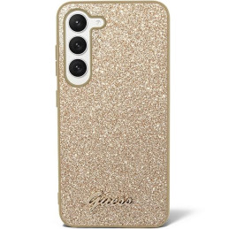 Guess Glitter Script dėklas Samsung Galaxy S23 - auksinis