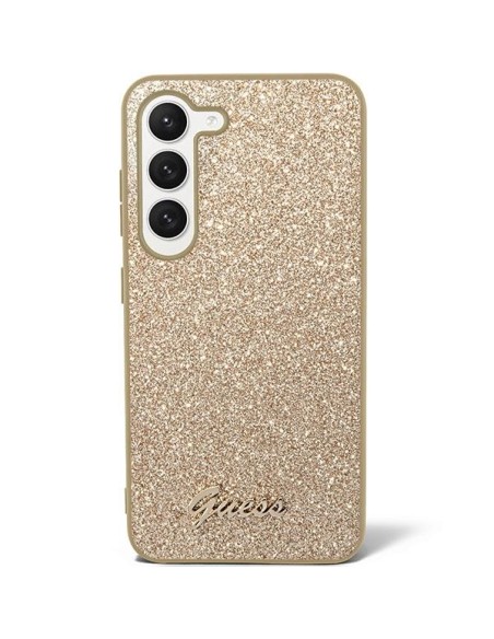 Guess Glitter Script dėklas Samsung Galaxy S23 - auksinis Guess Glitter Script dėklas Samsung Galaxy S23 - auksinis