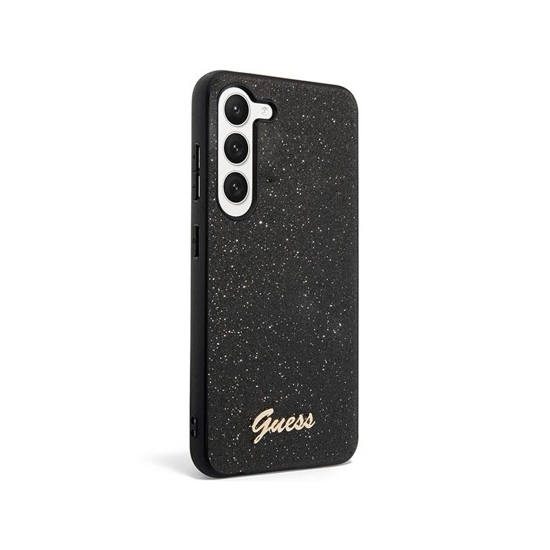 Guess Glitter Script dėklas Samsung Galaxy S23 - juodas