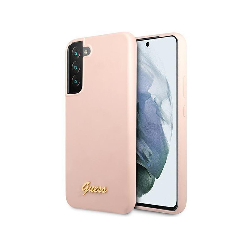Guess Silicone Script Metal Logo dėklas Samsung Galaxy S23 - rožinis