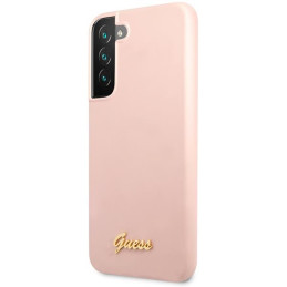 Guess Silicone Script Metal Logo dėklas Samsung Galaxy S23 - rožinis