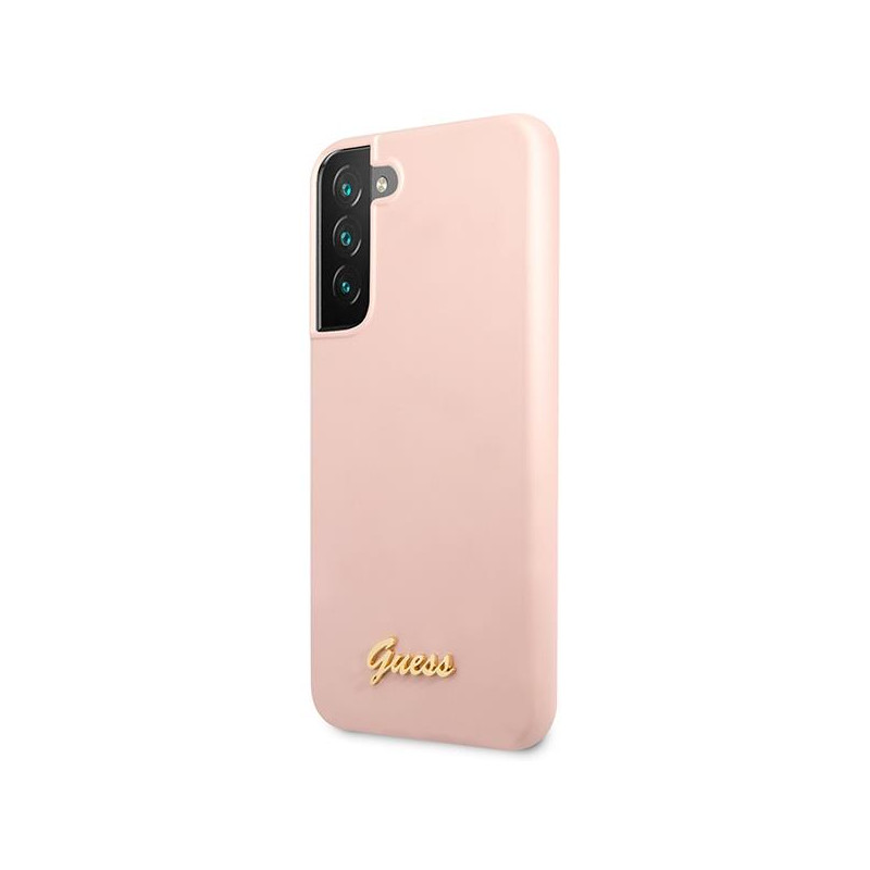 Guess Silicone Script Metal Logo dėklas Samsung Galaxy S23 - rožinis