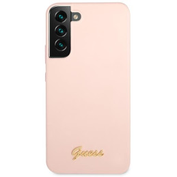 Guess Silicone Script Metal Logo dėklas Samsung Galaxy S23 - rožinis
