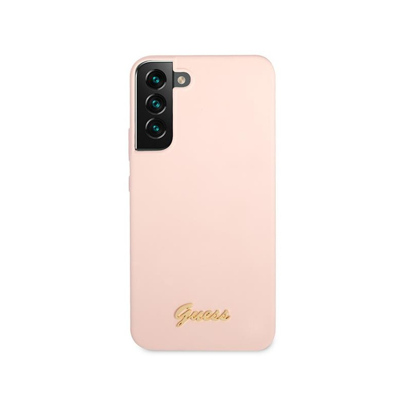 Guess Silicone Script Metal Logo dėklas Samsung Galaxy S23 - rožinis