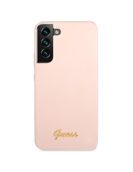 Guess Silicone Script Metal Logo dėklas Samsung Galaxy S23 - rožinis Guess Silicone Script Metal Logo dėklas Samsung Galaxy S23 - rožinis
