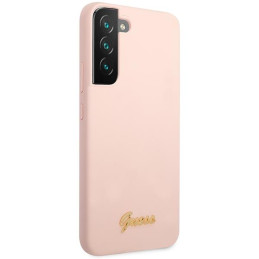 Guess Silicone Script Metal Logo dėklas Samsung Galaxy S23 - rožinis