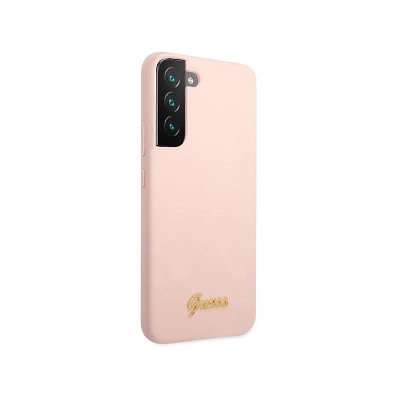 Guess Silicone Script Metal Logo dėklas Samsung Galaxy S23 - rožinis