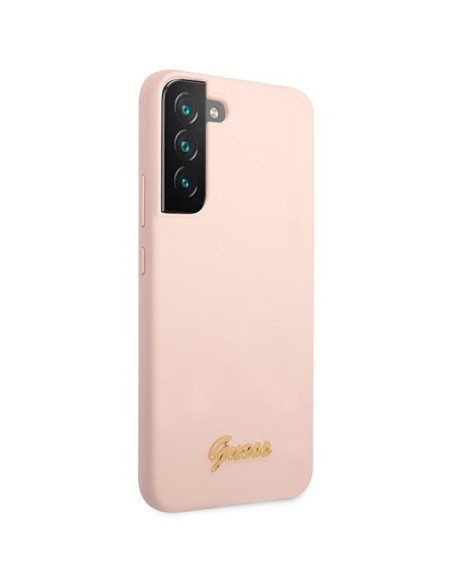 Guess Silicone Script Metal Logo dėklas Samsung Galaxy S23 - rožinis Guess Silicone Script Metal Logo dėklas Samsung Galaxy S23 - rožinis