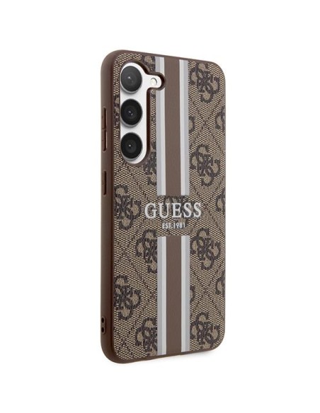 Guess 4G Printed Stripes dėklas Samsung Galaxy S23 - rudas Guess 4G Printed Stripes dėklas Samsung Galaxy S23 - rudas