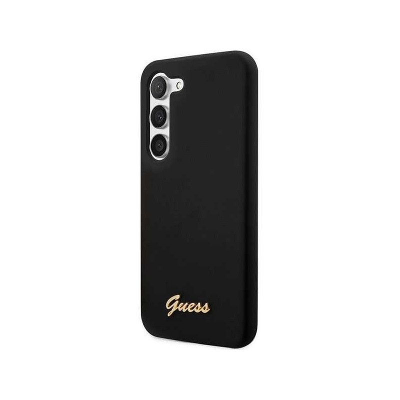 Guess Silicone Vintage Gold Logo dėklas, skirtas Samsung Galaxy S23 - juodas
