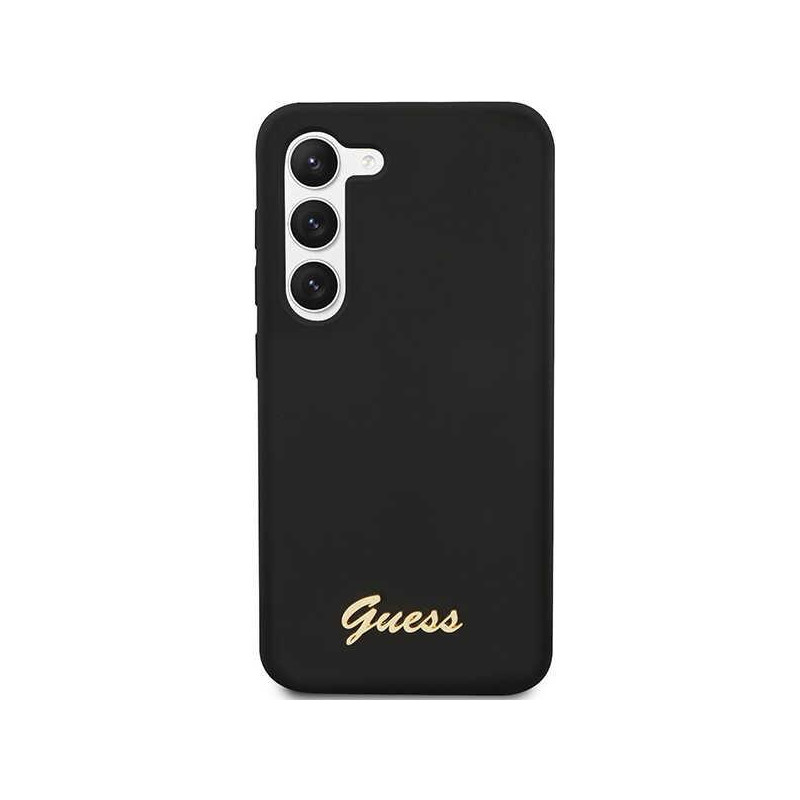 Guess Silicone Vintage Gold Logo dėklas, skirtas Samsung Galaxy S23 - juodas