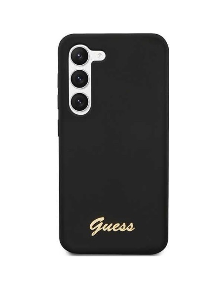 Guess Silicone Vintage Gold Logo dėklas, skirtas Samsung Galaxy S23 - juodas Guess Silicone Vintage Gold Logo dėklas, skirtas Samsung Galaxy S23 - juodas
