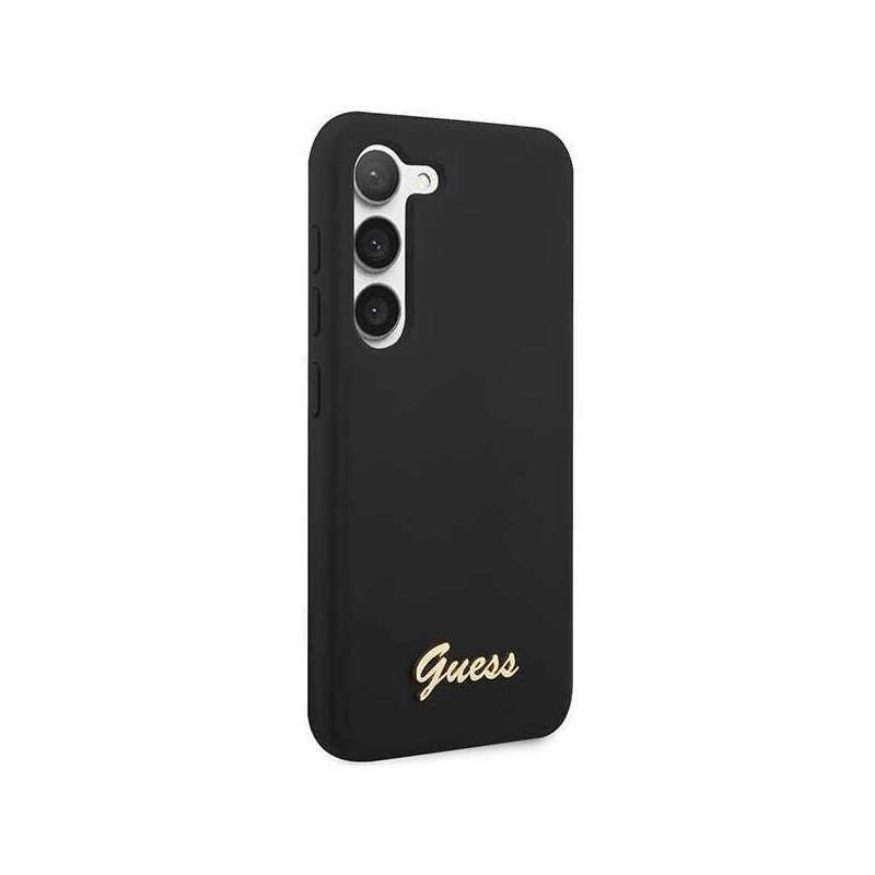 Guess Silicone Vintage Gold Logo dėklas, skirtas Samsung Galaxy S23 - juodas