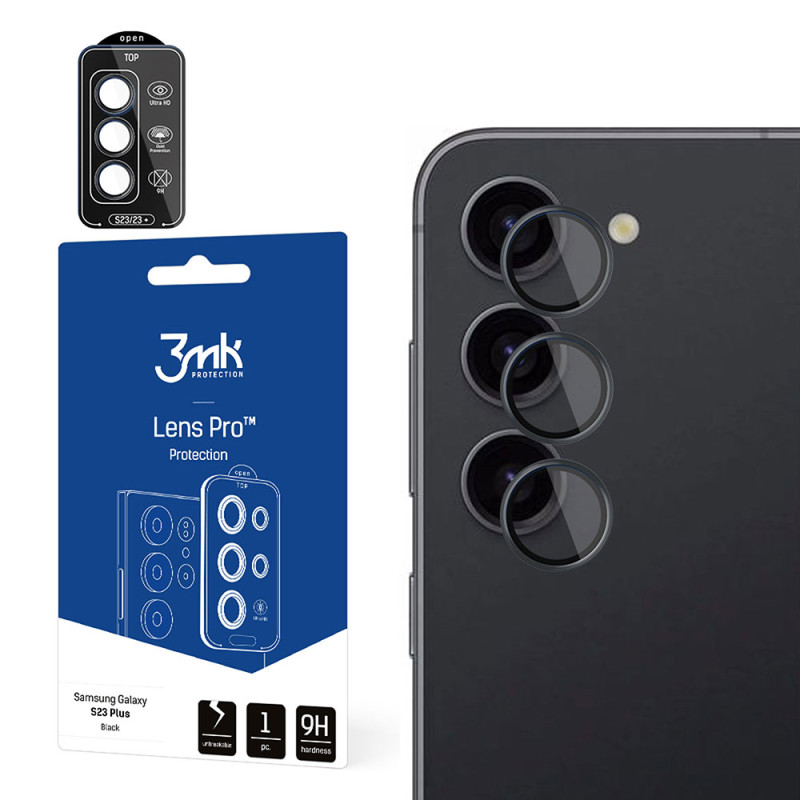 3mk Lens Protection Pro fotoaparato dangtelis, skirtas Samsung Galaxy S23 5G – juodas 3mk Lens Protection Pro fotoaparato dangtelis, skirtas Samsung Galaxy S23 5G – juodas