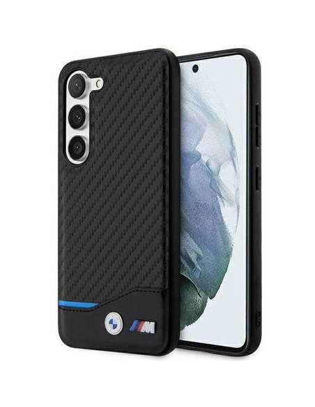 BMW Leather Carbon dėklas Samsung Galaxy S23+ - juodas BMW Leather Carbon dėklas Samsung Galaxy S23+ - juodas
