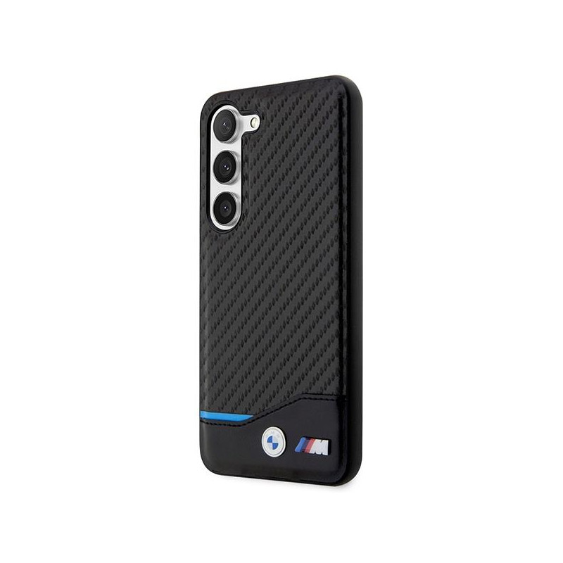 BMW Leather Carbon dėklas Samsung Galaxy S23+ - juodas