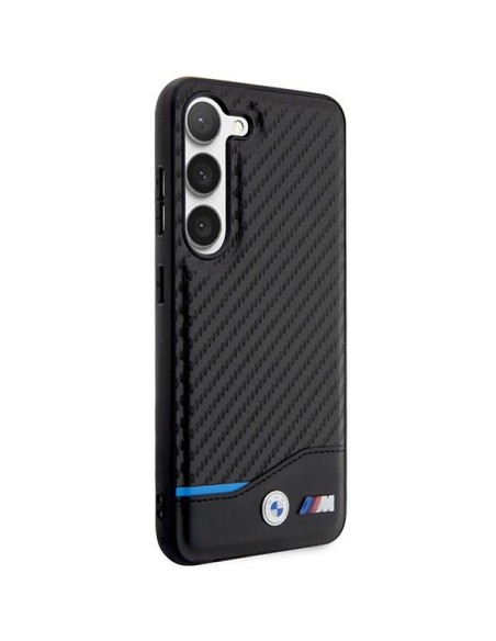 BMW Leather Carbon dėklas Samsung Galaxy S23+ - juodas BMW Leather Carbon dėklas Samsung Galaxy S23+ - juodas