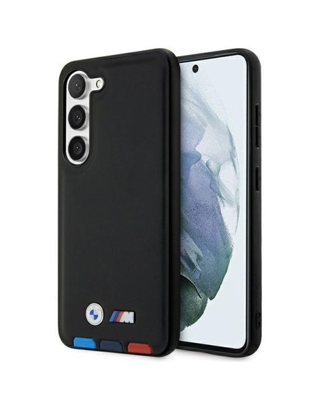 BMW Leather Stamp Tricolor dėklas Samsung Galaxy S23+ - juodas BMW Leather Stamp Tricolor dėklas Samsung Galaxy S23+ - juodas