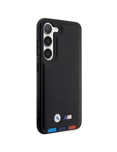 BMW Leather Stamp Tricolor dėklas Samsung Galaxy S23+ - juodas BMW Leather Stamp Tricolor dėklas Samsung Galaxy S23+ - juodas