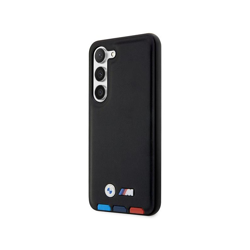 BMW Leather Stamp Tricolor dėklas Samsung Galaxy S23 - juodas